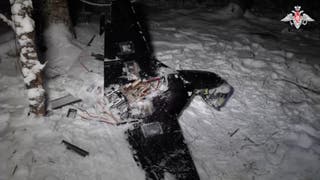 The remains of a drone, which, according to the Russian Defence Ministry, was downed during the repelling of an alleged Ukrainian attack on the Russian presidential residence in the Novgorod Region